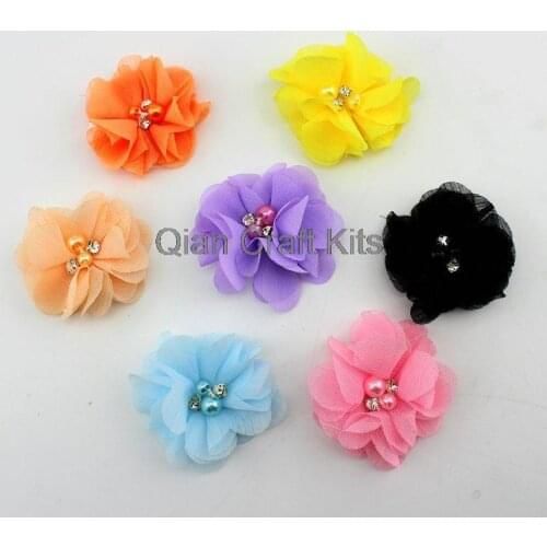 50pcs mixed colors Petite Chiffon Pearl Flower for diy Headband Photo Prop - Perfect for Newborn Baby - Little Girls Hair Bow