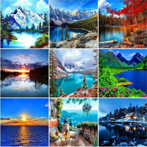 DIY 5D Diamond Painting Lake Landscape Diamond Embroidery Nature Scenery Cross Stitch Kits Full Round Drill Mosaic Home Decor