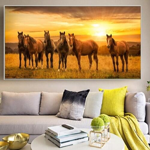 Diamond Painting Cross Stitch Mosaic sunset scenery & horse 5D Diy Square Round Stone Bead Drill 3d Embroidery Rhinestone Gift