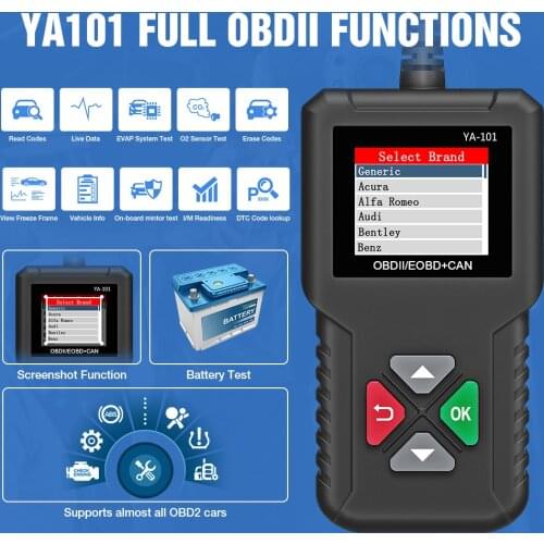 Car Doctor Full OBD2 Scanner YA101 for 12V Automotive Check Engine Error Code Reader Diagnostic Tool with Battery Test