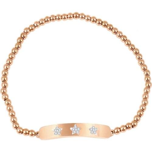 Rose Gold Silvery Beads Bracelets for Men Women Accessories Stainless Steel Tag Bracelet with Crystal Star Jewelry Pulsera 2020