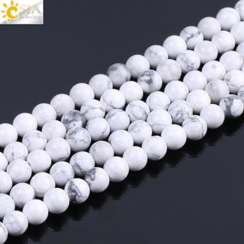 CSJA 4mm 6mm 8mm 10mm Size Natural Stone Spacer Bead White Howlite Turquoises Round Loose Beads for Bracelet Jewelry Making F241