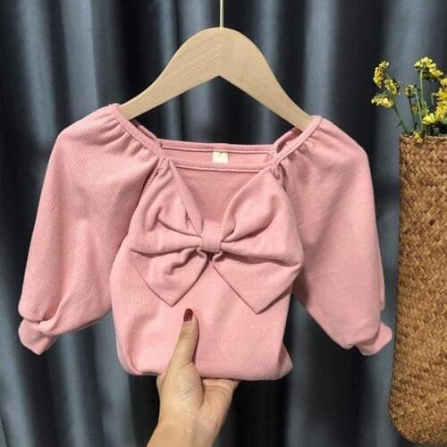 ChildrenS Long-Sleeved T-Shirt Top Toddler Korean Bow Girls Bottoming Shirt Spring And Autumn Thin Baby Kids Clothes