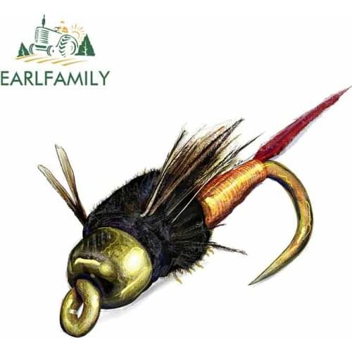EARLFAMILY 13cm Copper John Fly Fishing Vinyl Car Wrap Car Stickers and Decals Occlusion Scratch Personality Decoration