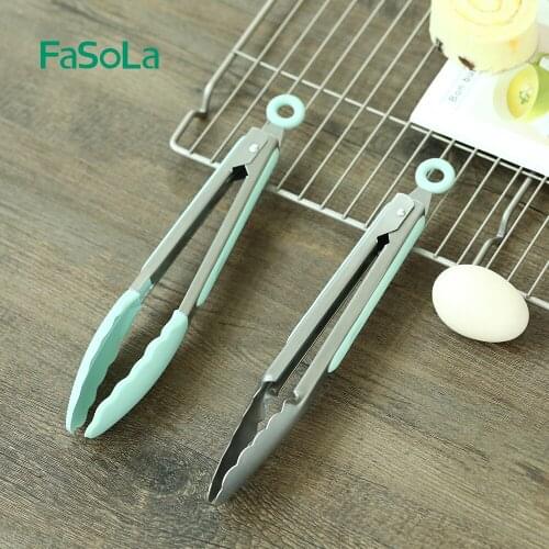 FaSoLa Stainless Steel Silica Gel Kitchen Food Tongs Cooking Tweezers Forceps Cubes Ice Sugar Tongs Kitchen Small Items Gadgets