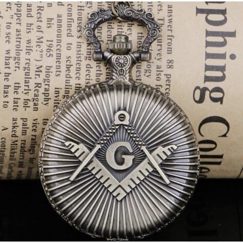 Exquisite Bronze UK Freemasonry Quartz Pocket Watch Engraved "G" Pendant Necklace Men Womens Gift CF1216