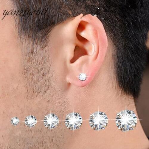 Classic Silver Color Classic Six Claw Zirconia CZ Stud Earring for Woman Men 316 L Stainless Steel Earings Fashion Jewelry