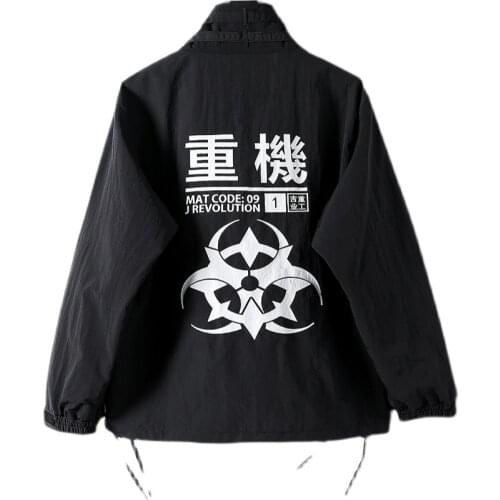 Techwear Turtleneck White Letter Print Casual Jackets Coats Men Oversized Hip Hop Japan Style Streetwear Autumn Male Outerwear