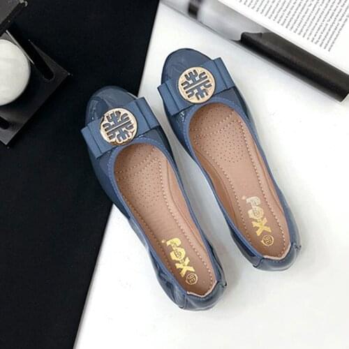 Shiny Patent leather shoes women designer metal buckle roll-up flats woman slip on loafers soft bottom foldable ballet flats2020