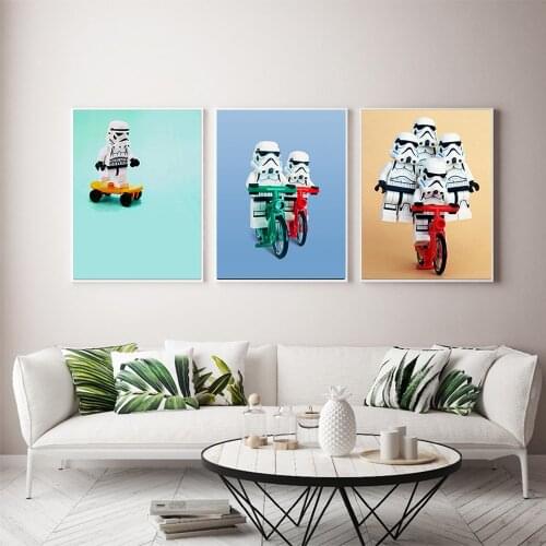 Cute Stormtrooper Anime Man Riding A Bike Canvas Painting Wall Art Nordic Posters and Prints Wall Pictures for Living Room Decor