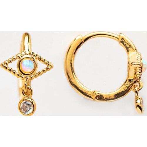 Mini evil eye hoop white fire opal cz stone 925 Sterling silver small hoop earring gold silver