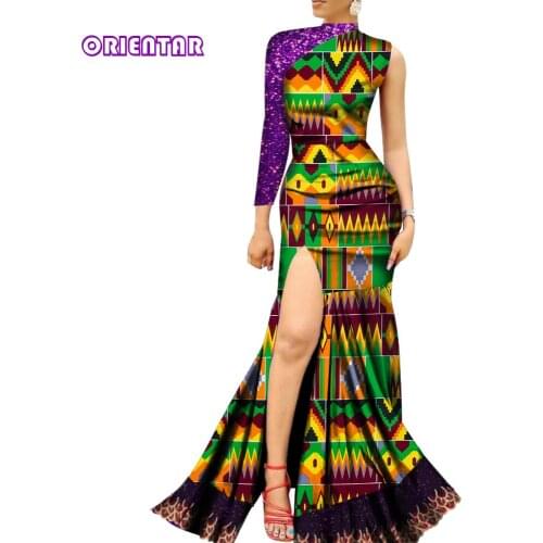 Fashion Women Floral Print Dress Large Size African Dresses for Women Sequin Sleeve Split Skirt Lady Dashiki Party Outfit WY1114
