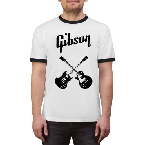 Mens Gibson T-shirt Classic Gibson Logo Shirt Funny Graphic Ringer Tees Grunge Music Shirt Gift for Fans Hipster Tops