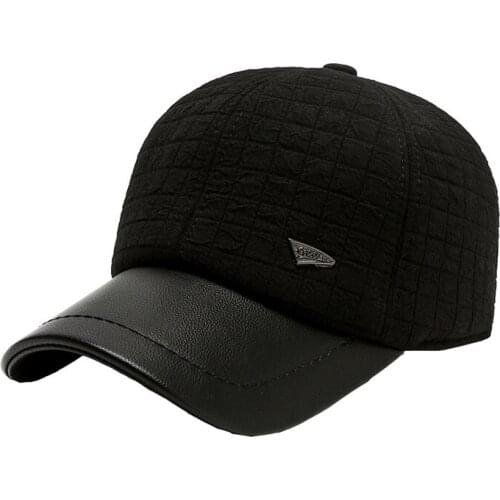 Men Autumn Thicken Baseball Cap Women Winter Cotton Keep Warm Casual Hat with Earflaps Ear Protection Gorras PU Brim