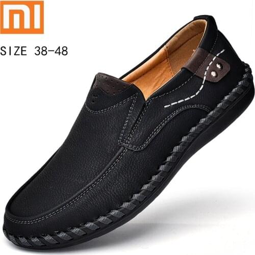 Xiaomi Men Shoes Handmade Leather Casual Men Loafers Lightweight Breathable Sneakers Soft Non-Slip Moccasins Walking Shoes