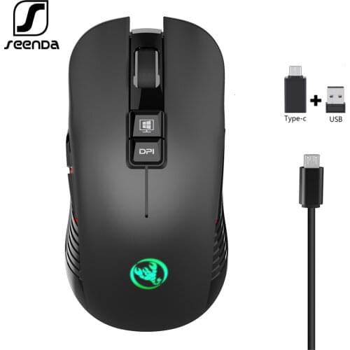 SeenDa 2.4G USB-C Wireless Mouse Rechargeable Gaming Mouse 3600DPI 7 Button Type-c Mute Mice for Macbook Laptop PC Game Mouse