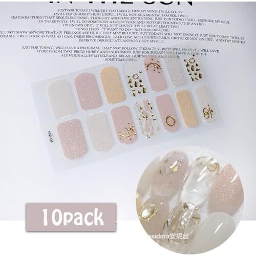 10Pack Hot Selling Nail Art Tip Full Cover Self Adhesive Nail Stickers Glitter Wraps 3D Waterproof Nail Decals Manicure Supplies