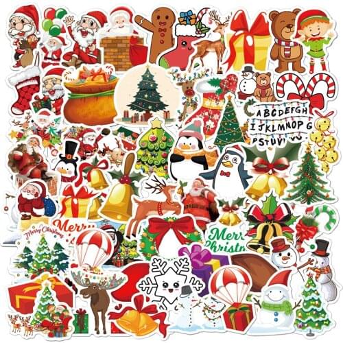 60Pcs Christmas Sticker Santa Claus Snowman Christmas Tree Laptop Skateboard Very Thin New Year Gift Stationery Sticker