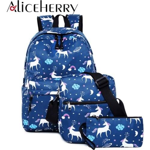Nylon Printing Backpack For Teenagers High Quality Travel Backpack Women Laptop Bags 3 Set Mochila Feminina