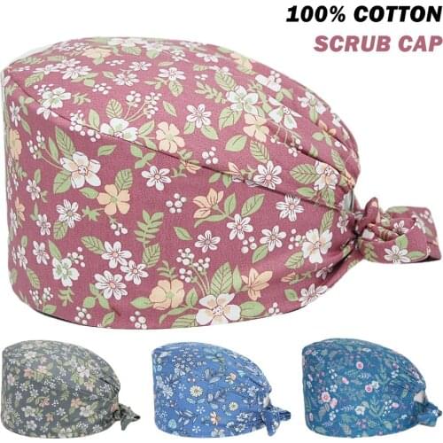 New Scrub Cap 100% Cotton Flora Printing Adjustable Dentist Nursing Caps Beauty Salon Pet Shop Working Accessories Surgicals Hat
