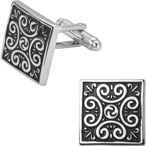 A pair of high quality laser metal silvery square retro pattern Cufflinks Wedding Gift shirt cuff Cufflinks