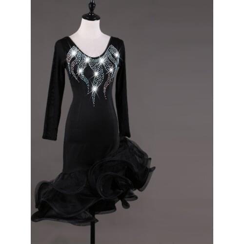Long Sleeve Latin Dance Dress Female New High-end Flash Diamond Latin Swing Dance Dress Competition Clothing Can Be Customized