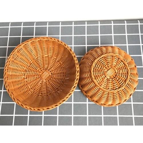 Rattan Bread Storage Basket Fruit Candy Dish Snacks Display Basket Picnic Food Storage Severing Tray Home Storage