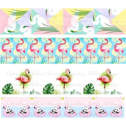 Custom 9mm-75mm cartoon Flamingos printed grosgrain ribbon 16mm print elastic ribbon 50 yards DIY material gift wrap ribbons