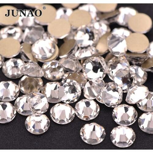 JUNAO SS16 SS20 SS30 Clear White Glass Crystals Round Nail Rhinestones Flatback AB Crystal Stones Non Hotfix Strass