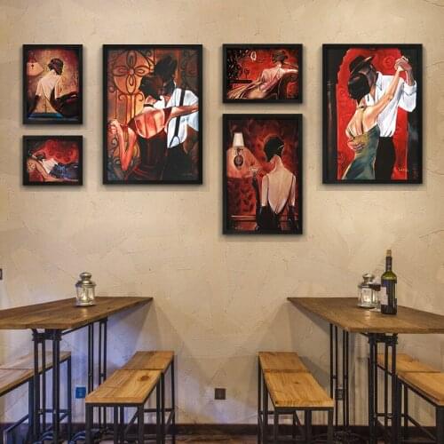 Retro Abstract Figure Singing Woman Background Microphone WineGlass Canvas Painting Wall Picture Printing Poster Room Decoration