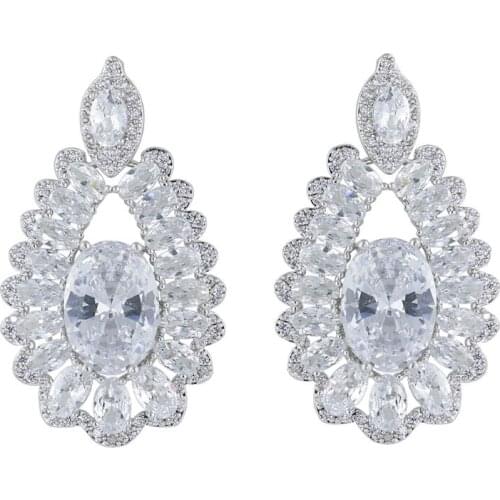 5A Level Cubic Zircon CZ Wedding Stud Earring for Bridal Women Girl Prom Jewelry with 925 Silver Pin