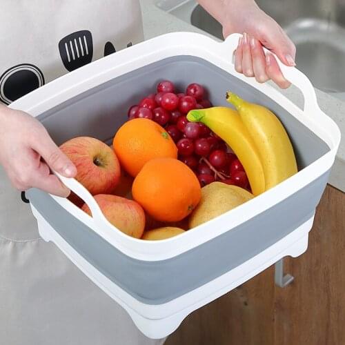 Rushed Folding Fruit Vegetable Washing Washbasin Kitchen Silicone Sink Basin Drain Basket for Outdoor Camping Picnic Hiking