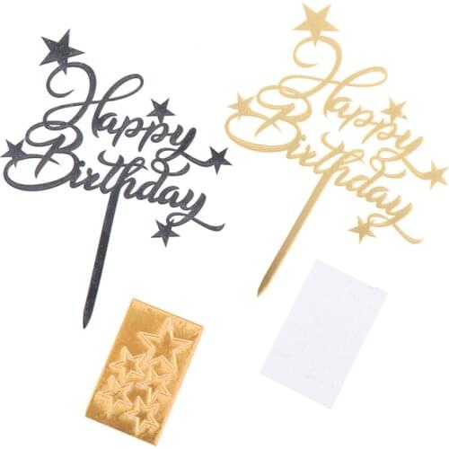 1PCS Lovely Shiny Happy Birthday Cake Topper Star Cupcake Toppers Cake Picks Cake Decoration Topper Toothpick Kids Birthday