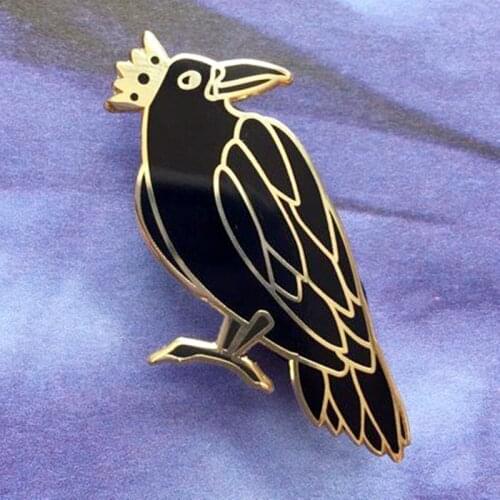 Raven Bird with Crown Vintage Crow Enamel Brooch Pin Backpack Hat Bag Collar Lapel Pins Badges Fashion Jewelry Accessories