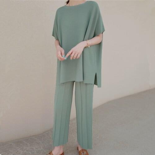 High Quality Fashion Casual Knitted Two Piece Set Women Loose Pullover Sweater Tops + Wide Leg Pants Suits Knitwear 2 Piece Sets