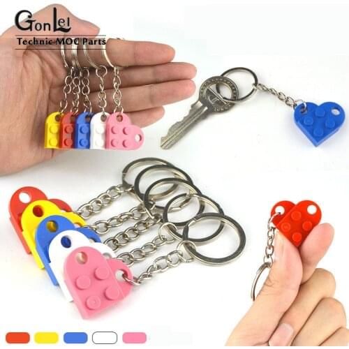 10Sets/lot MOC 3176 Brick Key Ring Heart Ornament Keychain Building Blocks Parts mixed Colors Kits Handmade DIY Toys for Kids