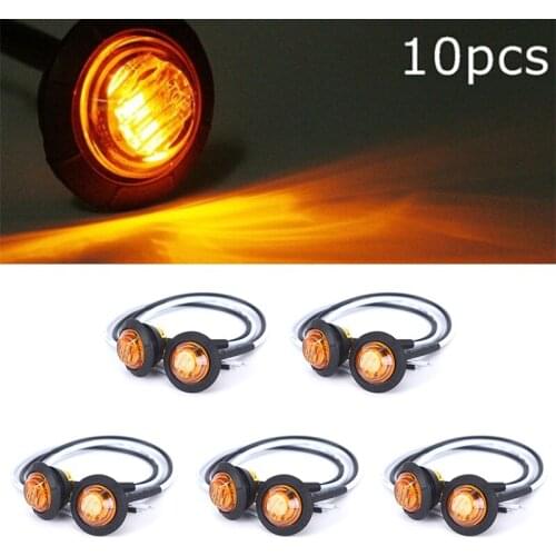 10PCS Mini 12 1'' Round Amber LED Light Front Rear Side Marker Indicators Light for Truck Bus Trailer Motocycle 12V