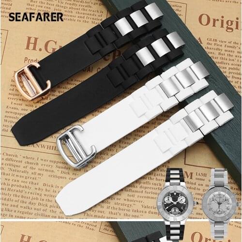 20mm*10mm Black Replacement Silicone Rubber Watch Band For Cartier 21 Chronoscaph W10198U2 W10125U2 W10197U2 W10184U2