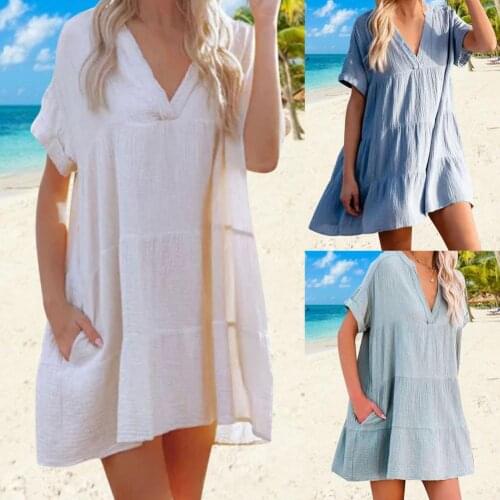 2021 Lightweight Swimsuit Blouse Loose V-Neck Blouse Dress
