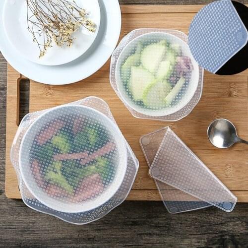 Multi-function 4Pcs/set Food Cover Wrap Silicone Cling Film Reusable Silicone Wraps Seal Cover Stretch Fresh Wrap Kitchen Tools