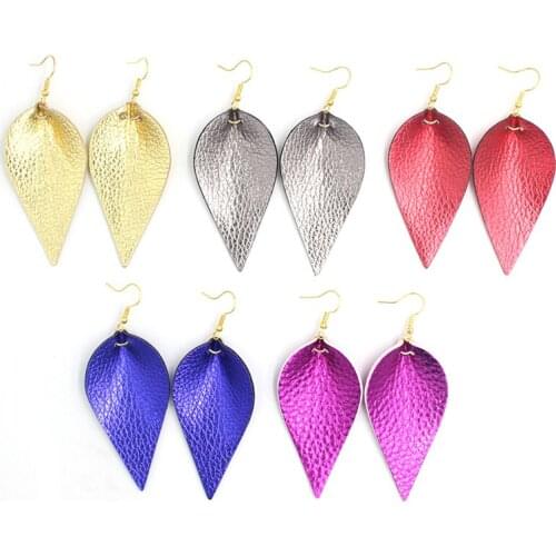 5 Colors New Arrival Trendy Folded Leaf Earrings Leaf leather earrings Fall Earrings for women ladies young girls bijoux