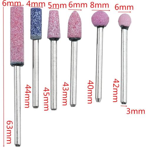 6pcs/set 3mm Red Corundum Grinding Head Electric Grinder Head Abrasive Polishing Stone Rotary Tool