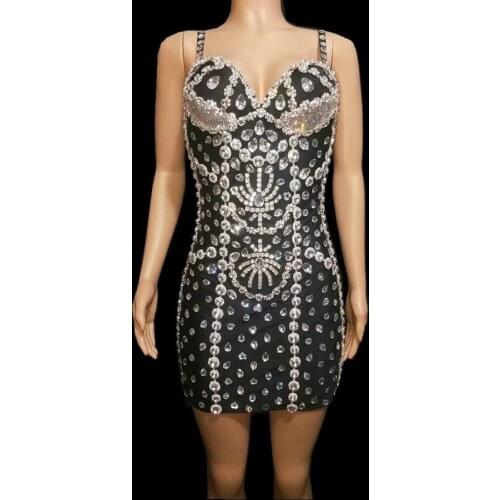 Sparkly Crystals Rhinestones Diamonds Strap Dresses Luxury Festival Nightclub Evening Party Prom Birthday Dresses Women Vestidos