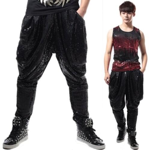 Casual tide pants mens Haren pants loose sequins pants trousers costume slim star bar DS dj singer dancer nightclub performance