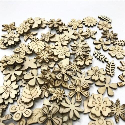500PCS Home Decoration Hanging Ornament Accessory Painting Scrapbooking Craft Wooden DIY Plant Flower Shape Handmade 25MM-30MM