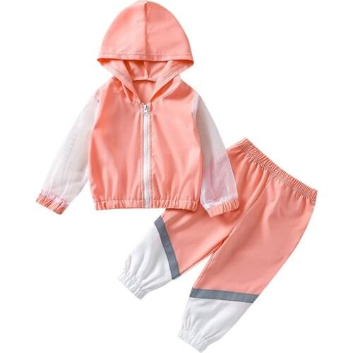 1-6T Infant Kid Baby Girl 2Pcs Sportwear Mesh Long Sleeve Hooded Top Coat Patchwork Pants Active Breathable Spring Autumn Outfit