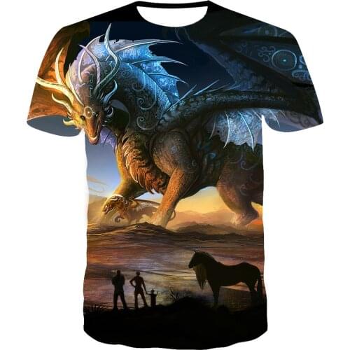 3D printing cartoon dragon flying cloud hipster sky blue T-shirt T-shirt male/female Hiphop T-shirt 2019 Mens clothing Harajuk