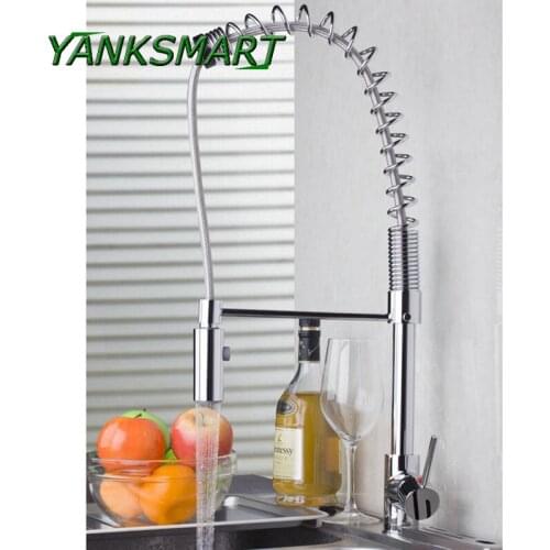 YANKSMART Pull Down Chrome Polished With Push Button Kitchen Faucet Basin Sink Deck Mounted Faucets Single Handle Mixer Tap