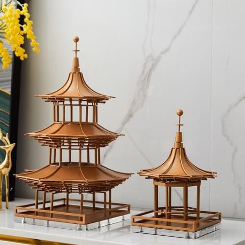Chinese Style Zen Golden Pavilion Living Room Soft Decoration Hotel Handicraft Furnishings Entrance Bogu Frame Building Tower