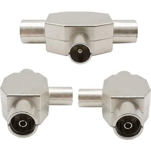 Male To Two Female TV Aerial Coaxial connector plug jack T/F Type Antenna distributor for TV/T adapters Coaxial coupling